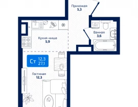 Квартира студия, 27.1 м2 , 12 этаж, 8я Радиальная - фото 1