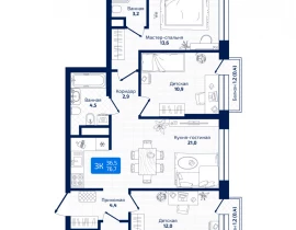 3-комнатная квартира, 76.7 м2 , 3 этаж, 8я Радиальная - фото 1