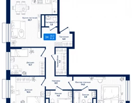 3-комнатная квартира, 91.8 м2 , 8 этаж, 8я Радиальная - фото 1