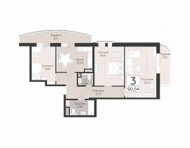 3-комнатная квартира, 90.54 м2 , 7 этаж, Советской Армии - фото 1