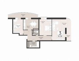 3-комнатная квартира, 91.39 м2 , 12 этаж, Советской Армии - фото 1