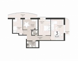 3-комнатная квартира, 92.61 м2 , 2 этаж, Советской Армии - фото 1
