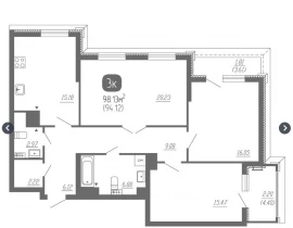 3-комнатная квартира, 98.13 м2 , 10 этаж, Советской Армии ул, 47 - фото 1