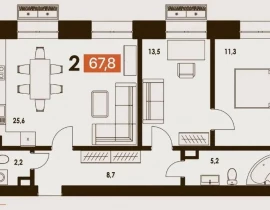 2-комнатная квартира, 67.8 м2 , 4 этаж, Галактионовская, 11 - фото 1