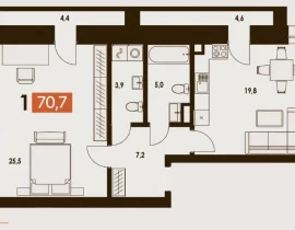 1-комнатная квартира, 70.7 м2 , 4 этаж, Галактионовская, 11 - фото 1