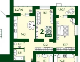 2-комнатная квартира, 62.5 м2 , 1 этаж, Олега Пешкова, 4 - фото 1