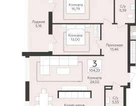 3-комнатная квартира, 104.23 м2 , 3 этаж, 9-я просека 2 линия - фото 1