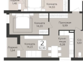2-комнатная квартира, 52.95 м2 , 4 этаж, 9-я просека 2 линия - фото 1
