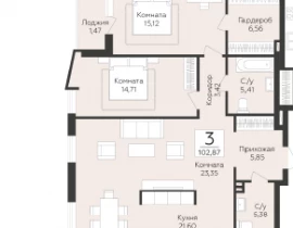3-комнатная квартира, 102.87 м2 , 4 этаж, 9-я просека 2 линия - фото 1