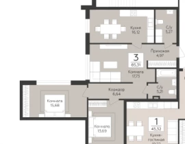 3-комнатная квартира, 85.31 м2 , 2 этаж, 9-я просека 2 линия - фото 1