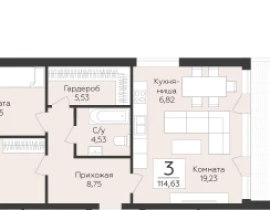 3-комнатная квартира в Промышленном районе, 114.63 м2, 2 этаж, 9-я просека 2 линия - фото 1