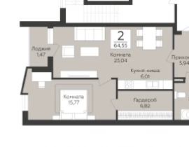 2-комнатная квартира в Промышленном районе, 64.55 м2, 2 этаж, 9-я просека 2 линия - фото 1