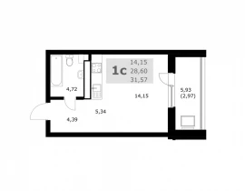 Квартира студия, 31.57 м2 , 18 этаж, Советской Армии - фото 1