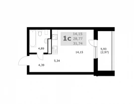 Квартира студия, 31.74 м2 , 2 этаж, Советской Армии - фото 1