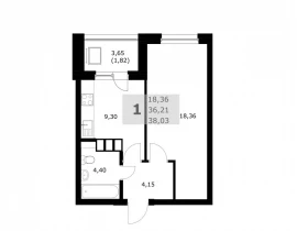 1-комнатная квартира, 38.03 м2 , 16 этаж, Советской Армии - фото 1