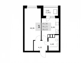 1-комнатная квартира, 38.03 м2 , 14 этаж, Советской Армии - фото 1