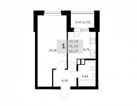 1-комнатная квартира, 38.37 м2 , 14 этаж, Советской Армии - фото 1
