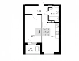 1-комнатная квартира, 44.42 м2 , 22 этаж, Советской Армии - фото 1