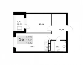 1-комнатная квартира, 46.39 м2 , 23 этаж, Советской Армии - фото 1