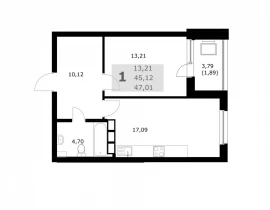 1-комнатная квартира, 47.01 м2 , 18 этаж, Советской Армии - фото 1