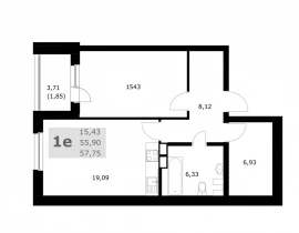 1-комнатная квартира, 57.75 м2 , 2 этаж, Советской Армии - фото 1