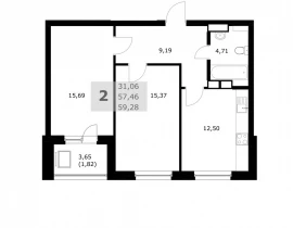 2-комнатная квартира, 59.28 м2 , 20 этаж, Советской Армии - фото 1