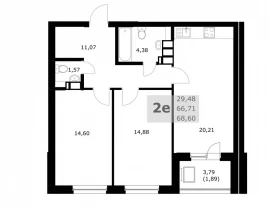 2-комнатная квартира, 68.6 м2 , 23 этаж, Советской Армии - фото 1