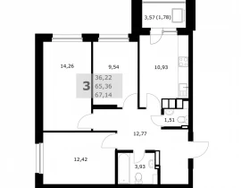 3-комнатная квартира, 67.14 м2 , 23 этаж, Советской Армии - фото 1