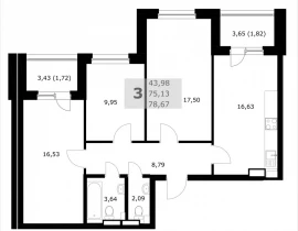 3-комнатная квартира, 78.67 м2 , 22 этаж, Советской Армии - фото 1