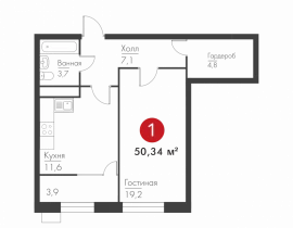 1-комнатная квартира, 50 м2 , 1 этаж, Масленникова пр-кт, 14 А - фото 1