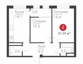 2-комнатная квартира, 57 м2 , 2 этаж, Масленникова пр-кт, 14 А - фото 1