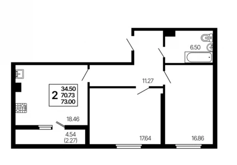 2-комнатная квартира - 3-й проезд, 44 / ЖК Развитие - фото 1