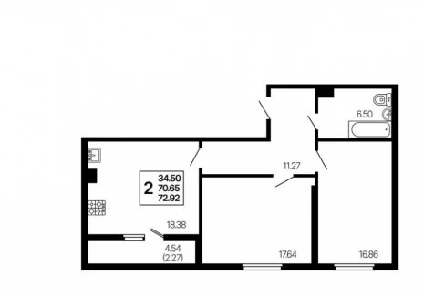 2-комнатная квартира - 3-й проезд, 44 / ЖК Развитие - фото 1