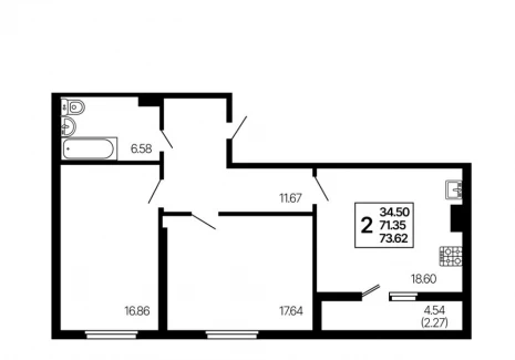 2-комнатная квартира - 3-й проезд, 44 / ЖК Развитие - фото 1