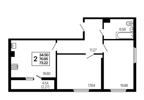 2-комнатная квартира - 3-й проезд, 44 / ЖК Развитие - фото 1