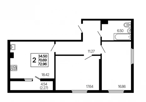 2-комнатная квартира - 3-й проезд, 44 / ЖК Развитие - фото 1