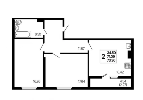 2-комнатная квартира - 3-й проезд, 44 / ЖК Развитие - фото 1