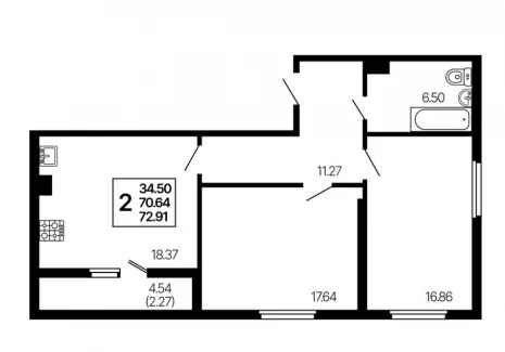 2-комнатная квартира - 3-й проезд, 44 / ЖК Развитие - фото 1