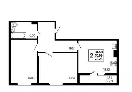 2-комнатная квартира - 3-й проезд, 44 / ЖК Развитие - фото 1