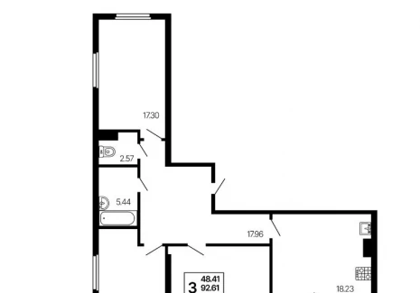 3-комнатная квартира - 3-й проезд, 44 / ЖК Развитие - фото 1