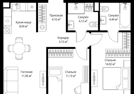 2-комнатная квартира - 3-й Силикатный проезд, 10 / ЖК Джойс - фото 1