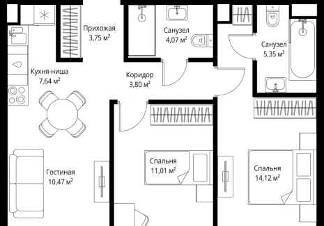 2-комнатная квартира - 3-й Силикатный проезд, 10 / ЖК Джойс - фото 1