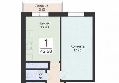 1-комнатная квартира - Советской Армии ул, 242 / ЖК Юность - фото 1