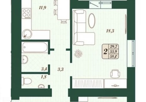 2-комнатная квартира - Олега Пешкова, 4 / ЖК Уют-Парк - фото 1
