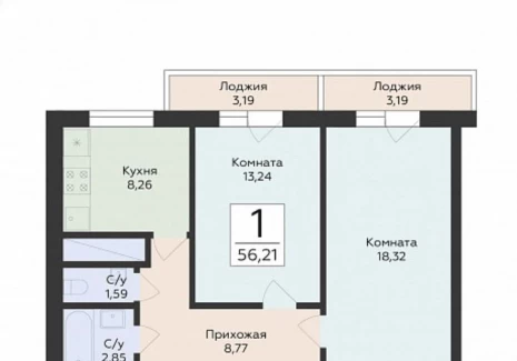 2-комнатная квартира - Советской Армии ул, 242 / ЖК Юность - фото 1