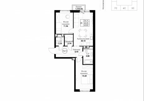 2-комнатная квартира - 11 квартал / ЖК Новатор - фото 1