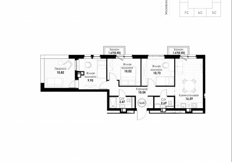 3-комнатная квартира - 11 квартал / ЖК Новатор - фото 1