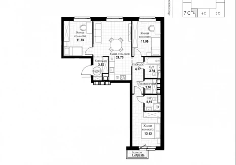 3-комнатная квартира - 11 квартал / ЖК Новатор - фото 1