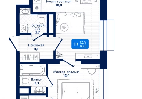 1-комнатная квартира - 8я Радиальная, / ЖК Матрица - фото 1