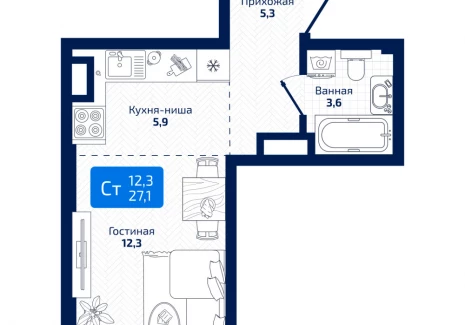 Квартира студия - 8я Радиальная, / ЖК Матрица - фото 1